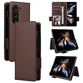 Недорогие Чехлы для Samsung-телефон Кейс для Назначение SSamsung Galaxy Z-сгиб 6 Z Fold 5 Z Fold 4 Z Fold 3 Z Fold 2 Кейс на заднюю панель со стендом с ремешком на запястье Разъем для карты Ретро ТПУ Кожа PU
