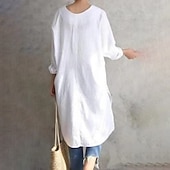 abordables Robes-Femmes Robe Midi Robes inspirées du lin Robe en coton et lin Mode Basique Moderne Quotidien Fête Sortir Coupe régulière Uni manche longue Col en V Noir Blanche Été