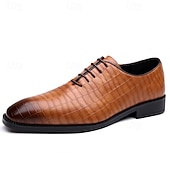 abordables Officiel-Richelieus à lacets en cuir cognac motif crocodile pour homme : chaussures sophistiquées pour professionnels