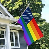 お買い得  ガーデンフラッグ、バナー-6月プライド月間 LGBTQ LGBT プライドフラッグ レインボー ハッピープライド屋外装飾 屋内用 グロメット付き 家庭 庭装飾 休日バナーサイン