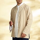 economico Casual da lavoro-Per uomo Camicia camicia di lino Maglietta informale Camicia con bottoni Camicia di cotone Liscio Da mare Hawaiano Nero Blu marino Cachi Manica lunga A fascia Primavera Abbigliamento Tasca frontale