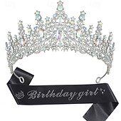 cheap Birthday Party Supplies-Birthday Party Elegant Birthday Girl 2-Piece Set Rhinestone-Embedded Crown and Sash for Ball and Party