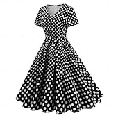 preiswerte Kleider-1950er Retro Vintage Kleid Swing-Kleid Tupfen Kostüm Damen Maskerade Alltagskleidung Junggesellinnenabschiedsparty Erwachsene Kleid Abschlussballkleider