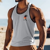 cheap Tank Tops-Men&#039;s Tank Top Vest Top Sleeveless Shirt Muscle Shirt Sleeveless Crew Neck Summer Coconut Tree Sports Fashion Comfortable Print Casual Beach Black White Green Top Tee for Men