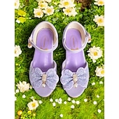 economico Ragazza dei fiori-sandali da bambina con fiocco glitterato viola e accenti di perle, cinturino regolabile, perfetti per matrimoni, compleanni e occasioni speciali