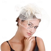 voordelige Hoeden &amp; Hoofdstukken-Helm Tule Veren Bruiloft Avond Feest Elegant Bruiloft Met Veer Tule Helm Hoofddeksels
