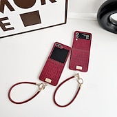 お買い得  サムスン用ケース-電話 ケース 用途 サムスンのギャラクシー Zフリップ7 Zフリップ6 Z Flip 5 Z Flip 4 バックカバー リストストラップ付き 耐衝撃 レトロ風 PUレザー