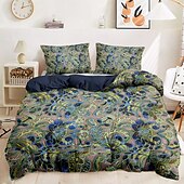economico 100% cotone-Set di copripiumino floreale 100% cotone biancheria da letto morbida e traspirante con fiori di pavone copripiumino leggero e resistente comodo per tutte le stagioni facile da mantenere