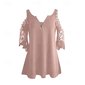 preiswerte Damen Einfache Oberteile-Damen Bluse Einfach Modern Lässig Dreiviertelarm V Ausschnitt Normale Oberteile Täglich Ausgehen Reißverschluss Ausschnitt Schwarz Weiß Rosa Blau Grau Sommer
