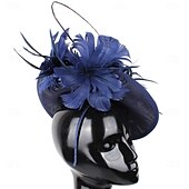baratos Capacete de Casamento-Peça para Cabeça Sinamay Casamento Festa de Noite Elegante Casamento Com Penas Capacete Chapéu