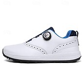 cheap Men&#039;s Golf Shoes-Men&#039;s Modern White Golf Shoes with Blue Detailing, Lace-Up Design, Breathable Upper, Perfect for Professional Golfers