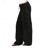 cheap Plain Cotton Linen Pant-Women&#039;s Cotton Linen Pants Slacks Streetwear Casual Full Length Natural Plain Pocket Elastic Drawstring Design Outdoor Comfortable Daily Wear Going out Depression Green Dark Brown Light Sky Blue Navy