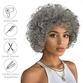 abordables Perruques de qualité supérieure-Perruque Synthétique Frisé Jerry Vague d&#039;eau Coupe Asymétrique Avec frange Fabriqué à la Machine Perruque 12 pouces A1 Cheveux synthétiques Femmes Classique Adorable Confortable Gris
