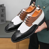 abordables Officiel-Chaussures richelieu à bout golf tricolores pour hommes en noir, blanc et marron, chaussures de spectateur en cuir d&#039;inspiration Gatsby pour fêtes vintage, mariages et soirées formelles