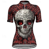 cheap Women&#039;s Jerseys-Women&#039;s Cycling Jersey Short Sleeve Bike Tee Tshirt Jersey with 3 Rear Pockets Mountain Bike MTB Breathable Quick Dry Anatomic Design Wicking Wine Red Black Red Skull Sports Clothing Apparel