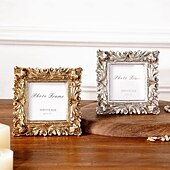 cheap Statues-Chrysanthemum Pattern Square Frame, Gold and Silver Resin Material, Desktop Photo Display Frame, Cozy Home Decor for Family Photos and Photography Props