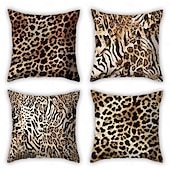 cheap Animal Style-Leopard Print Decorative Toss Pillows Cover 4PC Soft Square Couch Cushion Case Pillowcase for Bedroom Livingroom Sofa Chair
