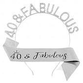 billige Bursdagsfestutstyr-bursdagsfest modne kvinner dekorasjoner 2-delt sett pannebånd og sash med &#039;40 eller 50  &amp; fabelaktig&#039;