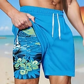 Χαμηλού Κόστους Τροπικά Φυτά και Λουλούδια-Ανδρικά Τροπικά φυτά Σορτς με επένδυση Σορτς κολύμβησης 2 σε 1 Σορτσάκια Κολύμβησης Μεσαία Μέση Χαβανέζα Διακοπές Αργίες Ρούχα παραλίας Πλαϊνές τσέπες Με επένδυση συμπίεσης Ελαστική μέση με κορδόνι
