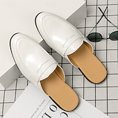 billiga Tillfällig-klassiska vita mule loafers i konstläder för män - snygga slip-on skor för affärscasual och formella evenemang
