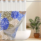 cheap Shower Curtains-No Hook Leaves Pattern Shower Curtain 180cm*180cm(70&quot;*70&quot;), Double Layer Waterproof Bathtub Curtain with Snap-in Fabric Liner &amp; Sheer Top Window for Bathroom Decor
