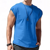 billiga Gym-toppar-Herr Linne Undertröjor Ärmlös tröja Ärmlös Rund hals Sommar Slät Mode Designer Muskel Utomhus Utekväll Gym Svart Vit Rubinrött Topp t-shirt för män