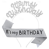 voordelige Verjaardagsfeest Benodigdheden-verjaardagsfeestje modieuze verjaardagsversieringen 2-delige set voor meisjes en vrouwen hoofdband en sjerp met &#039;it&#039;s my birthday&#039; verkrijgbaar in meerdere kleurencombinaties