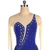 billige Figur skating kjoler-Kjole til kunstløp Dame Jente Skøyteløp Kjoler Marineblå Lapper Tommelhull Netting Spandex Elastisk Trening Profesjonell Konkurranse Skøyteklær Hold Varm Krystall / Rhinstein Langermet Skøyting