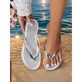 economico Infradito da Vacanza-infradito da donna con cinturino metallico – sandali da spiaggia minimalisti con suola ammortizzata, stile estivo casual per le vacanze, la piscina e l&#039;uso quotidiano