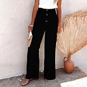 abordables Pantalón liso de lino y algodón-Mujer Pantalones de lino y algodón pantalones Casual Longitud total Cintura Media Plano Cintura elástica Confortable Al Aire Libre Deporte Calle Vino Azul marinero Gris Negro Verano Ajuste regular