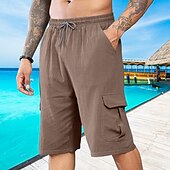 ieftine Vacanţă-Bărbați Pantaloni Scurți Pantaloni scurți din in Pantaloni scurți de vară Pantaloni scurți de plajă Cordon Talie elastică Multi Buzunare Simplu Confort Respirabil Scurt Vacanță Concediu Plajă
