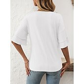 cheap Plain tee-Women&#039;s T Shirt Plain Fashion Modern Short Sleeve V Neck Regular Tops Daily Ruffle Black White Wine Sky Blue Fuchsia Summer