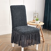 baratos Capa para Cadeira de Jantar-capas para cadeiras de jantar, capa elástica para cadeira removível e lavável capa para cadeira sala de jantar cor sólida xadrez pequeno com saia capas para cadeiras de banquete poliéster
