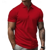 baratos Polo Clássico Masculino-Homens Camisa de golfe Camisas Polos de Golfe Trabalho Casual Lapela Manga Curta Básico Moderno Tecido Botões Verão Normal Preto Branco Amarelo Vermelho Azul Marinha Azul Royal Camisa de golfe