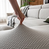 abordables Funda de sofá-1 funda de asiento elástica de líneas simples y lisas con diseño de espiga, funda de asiento de sofá de vellón polar suave de jacquard universal, fácil de limpiar &amp;Funda de sofá duradera