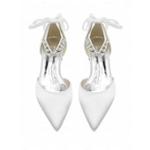 baratos Formal-salto alto fino com renda de strass branco – elegantes sapatos de salto alto para casamento nupcial para mulheres