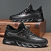 billiga Herrsneakers-robusta utomhusskor för män i brun och svart, slitstark konstläderkonstruktion med sicksacksula för bättre grepp