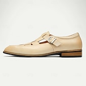 cheap Premium Leather Sandals-Men&#039;s Chic White Leather Monk Strap Shoes - Stylish Choice for Summer Weddings and Formal Events
