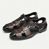 cheap Premium Leather Sandals-Luxury Men&#039;s Brown Leather Fisherman Sandals - Elegant Dress Footwear with Woven Straps