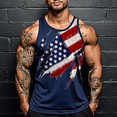 cheap Patriotic Veteran T shirts-American Independence Day Men&#039;s American US Flag T Shirt Vest Top Sleeveless T shirt 3D Print Crew Neck Shirt Vacation Casual Hawaiian Holiday Black White Blue Summer Spring Clothing Apparel S M L XL