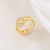 voordelige Geschenken-gepersonaliseerde letterring, cadeau voor moeder, 18k vergulde koperen ring, glad hartontwerp, verstelbare open band met zirkoon, stijlvolle en veelzijdige sieraden voor vrouwen