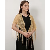olcso Sálak és Kendők-Retró Ordító 20-as évek 1920-as évek sál Wrap Kendők A nagy Gatsby Flapper lány Flitter Rojt Női Farsang Esküvő Estély Álarcos mulatság Felnőttek Kendő
