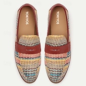 cheap Textured Weave Shoes-Men&#039;s Multicolor Woven Penny Loafers – Vintage Nylon Knit Slip-On Dress Shoes for Smart Casual Outfits
