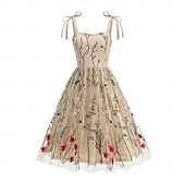 cheap Dresses-Retro Vintage 1950s Vintage Dress Dress Swing Dress Embroidered Floral Women&#039;s Carnival Masquerade Daily Wear Bachelorette Party Adults&#039; Dress Homecoming Dresses