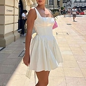 economico Abiti di Laurea-Per donna Mini Abito Abito Bianco Abito da laurea Abito Sottoveste Moda Moderno All&#039;aperto Vacanza Laurea Vestibilità regolare Semplice Senza Maniche Spalline sottili Nero Bianco Rosa Estate