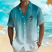 cheap Tropical Plants-Men&#039;s Coconut Tree Tropical Plants Shirt Summer Hawaiian Shirt Button Up Shirt Short Sleeve Hawaiian Resort Vacation Holiday Beach Wear Summer Spring Turndown 3D Print Collared Shirts Blue Green Gray