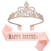cheap Birthday Party Supplies-Birthday Party Girl and Women Elegant Decorations 2-Piece Set Headband and Sash with &#039;Happy Birthday&#039; - Available in Multiple Color Combo
