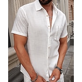 economico Camicie di lino-Per uomo Camicia Camicia di lino Camicia casual Camicia con Bottoni Camicia di cotone Semplice Vacanza Streetwear Bianco Manica Corta Collo ripiegato Estate Abbigliamento Tasca Frontale