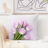 cheap Floral &amp; Plants Style-Floral Tulips Decorative Toss Pillows Cover 1PC Soft Square Couch Cushion Case Pillowcase for Bedroom Livingroom Sofa Chair Spring Summer