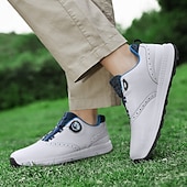 cheap Men&#039;s Golf Shoes-Men&#039;s Modern White Golf Shoes with Blue Detailing, Lace-Up Design, Breathable Upper, Perfect for Professional Golfers